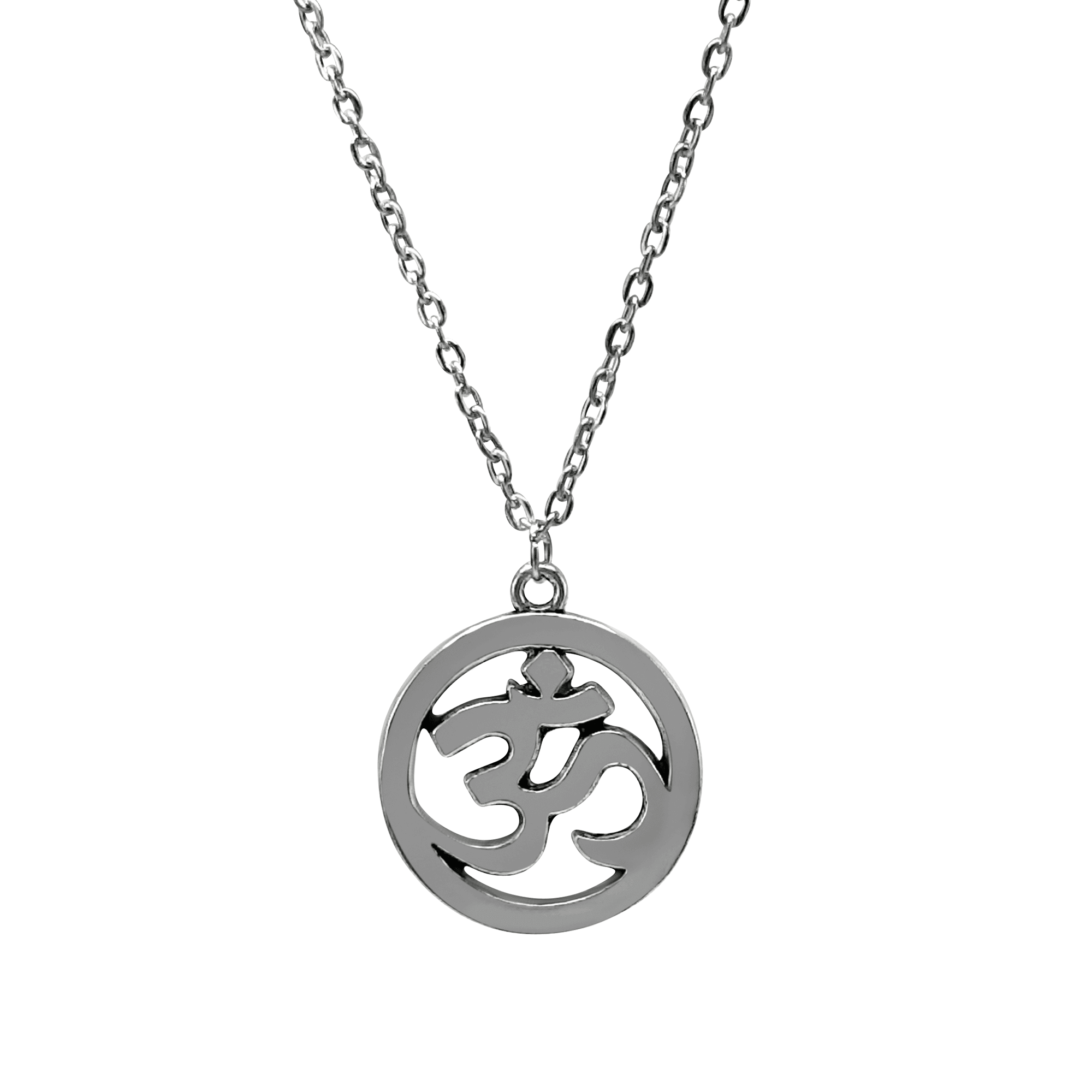 Silver OM Symbol Cut-out Zen Yoga Pendant Necklace, Necklaces, $ 16.99, A Moment Of Now™
