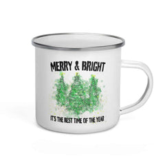 Snowy Christmas Holiday Trees Watercolor Painting Snowflake Pine Trees Enamel Mug, Mugs, $ 25.50, A Moment Of Now™