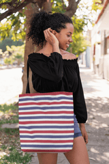 The Perfect Striped Series - Old Days Tote Shopping Shopper Bag - White Blue Red Strips, Bags - Shopping bags, $ 34.95, A Moment Of Now™