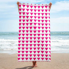 Triangle Pattern Bright Pink on White Beach Bath Towel, Towel, $ 42.95, A Moment Of Now™