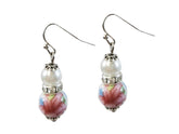 Women's Vintage Inspired Stacked Red Floral Decal Faux Pearl Drops Earrings, Earrings, $ 19.95, A Moment Of Now™