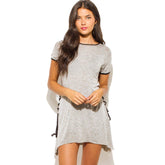 Women’s Grey Short Sleeve Lace Up Long Hippie Boho Long T-Shirt Dress, Tops, $ 10.95, A Moment Of Now™