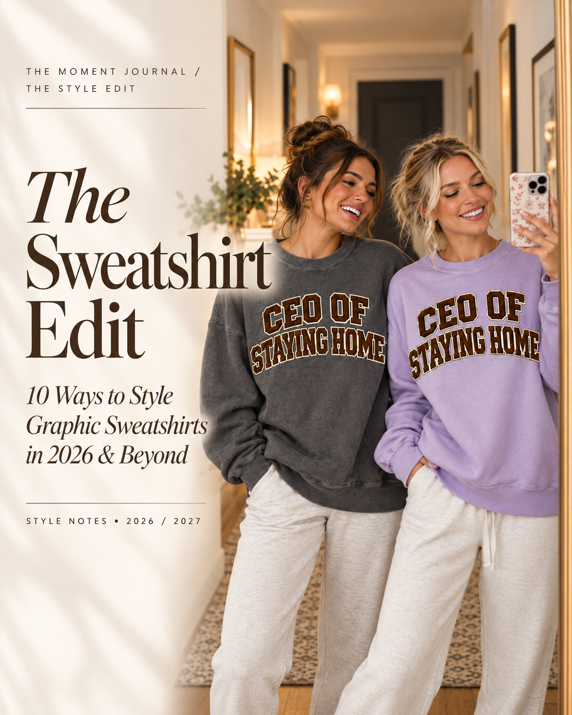 Graphic sweatshirts for women: The Sweatshirt Edit featuring an original CEO of Staying Home crewneck by A Moment Of Now