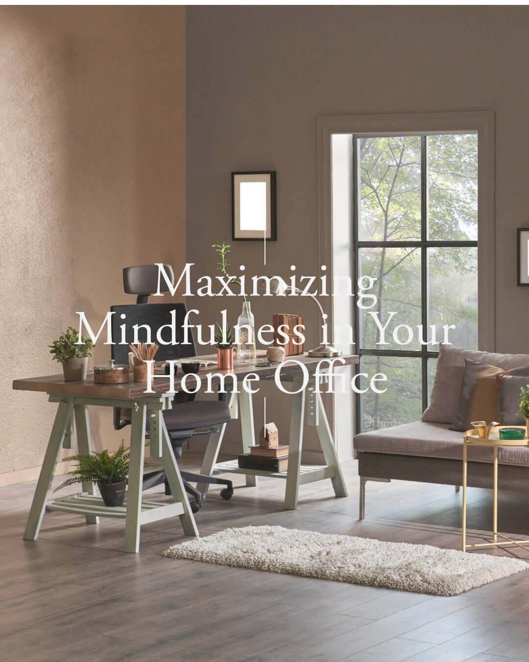 Calm home office with natural light, simple decor and a focused workspace