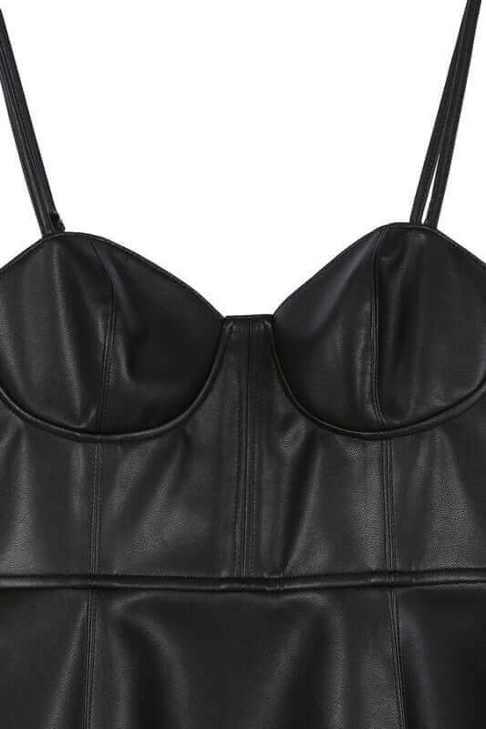 Black Vegan Leather Bustier Mini Dress, Lilou, A Moment Of Now