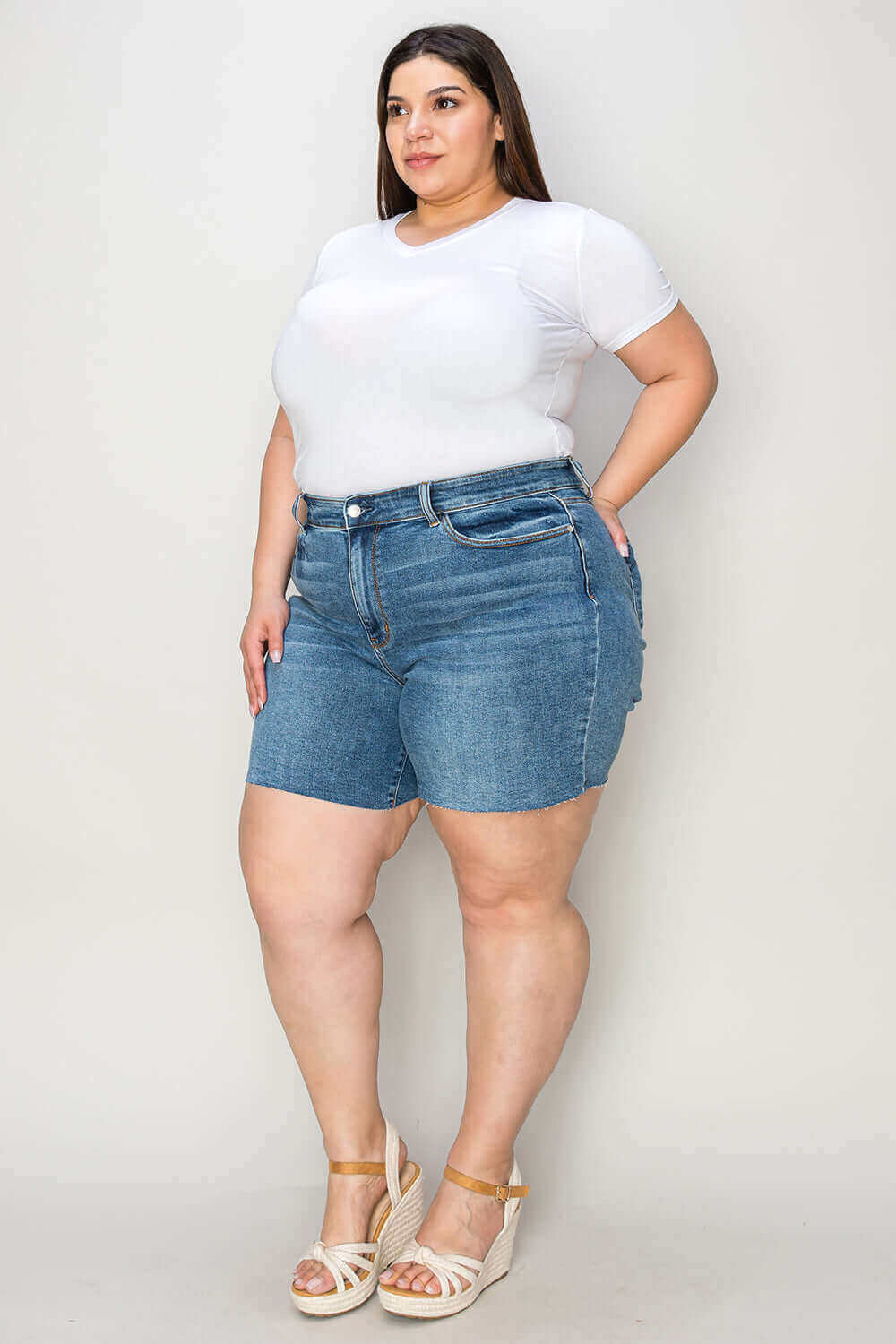 Judy Blue Plus Size Medium Blue High Waist Slim Denim Shorts, Judy Blue, A Moment Of Now