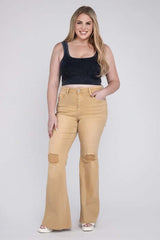 Plus Size Sand High Rise Distressed  Flare Jeans