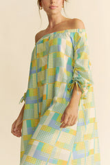 Blue Cream Off Shoulder Mini Dress - Summer Chic, Dresses, $ 55.00, A Moment Of Now™
