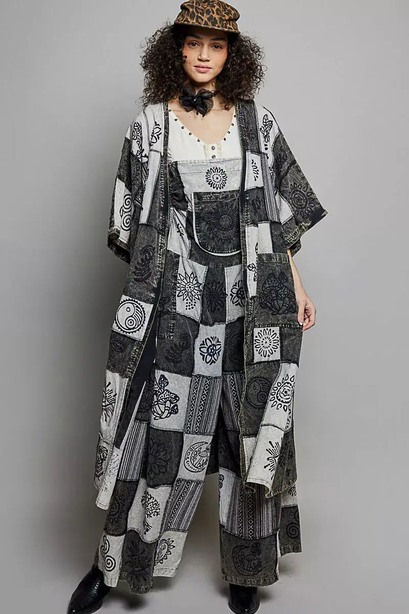 Black White Printed Patchwork Longline Cardigan Boho Fashion, Cardigans, $ 65.00, A Moment Of Now™