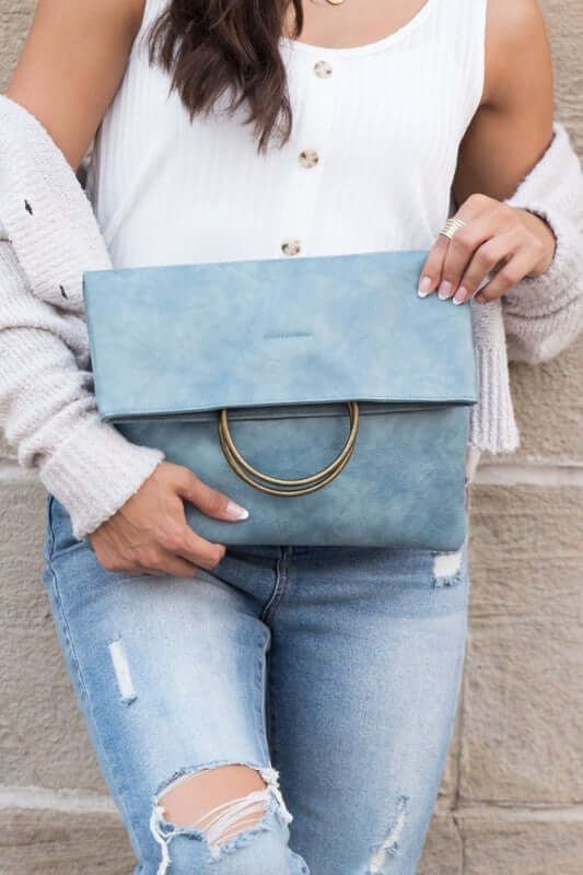 Shop Lux Vegan Leather Fold-over O-ring Clutch | Boutique Handbags & Wallet, Clutches, USA Boutique