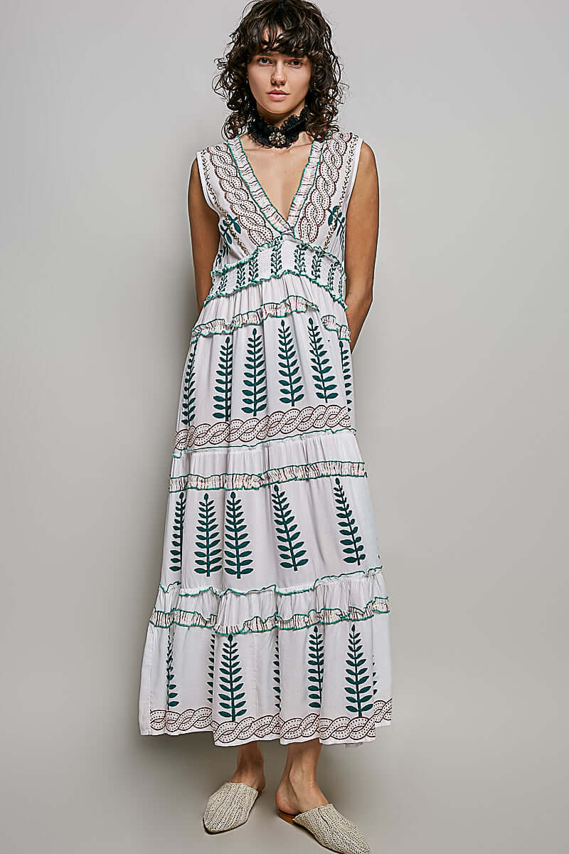 Ivory Floral Printed Sleeveless Tiered Maxi Dress | Smocked Waist, Dresses, $ 57.00, A Moment Of Now™