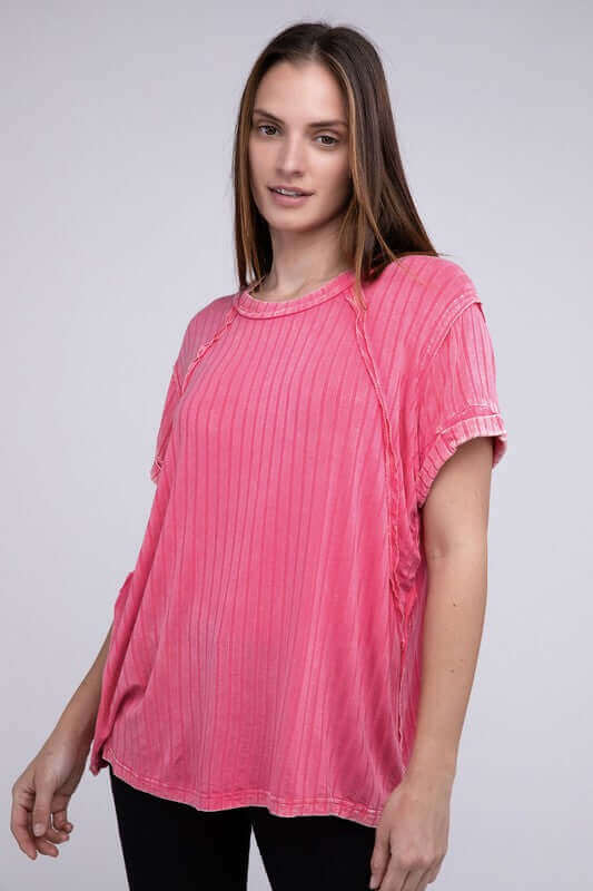 Ribbed Raglan Dolman Sleeve Boat-Neck Top, ZENANA, $ 29.95