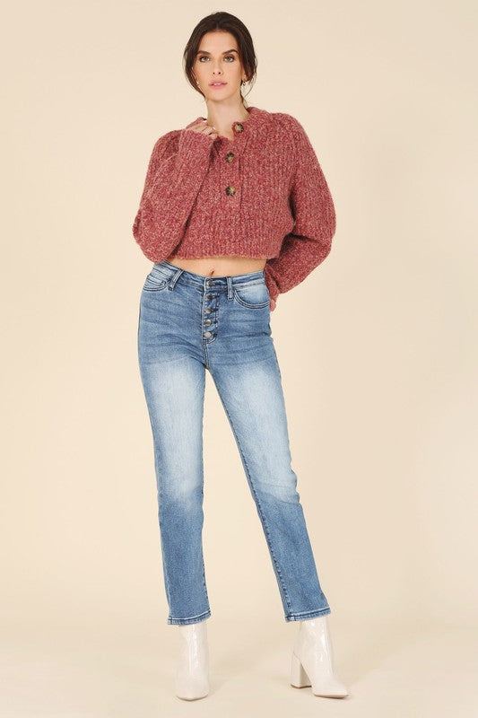 Melange Cropped Sweater Top