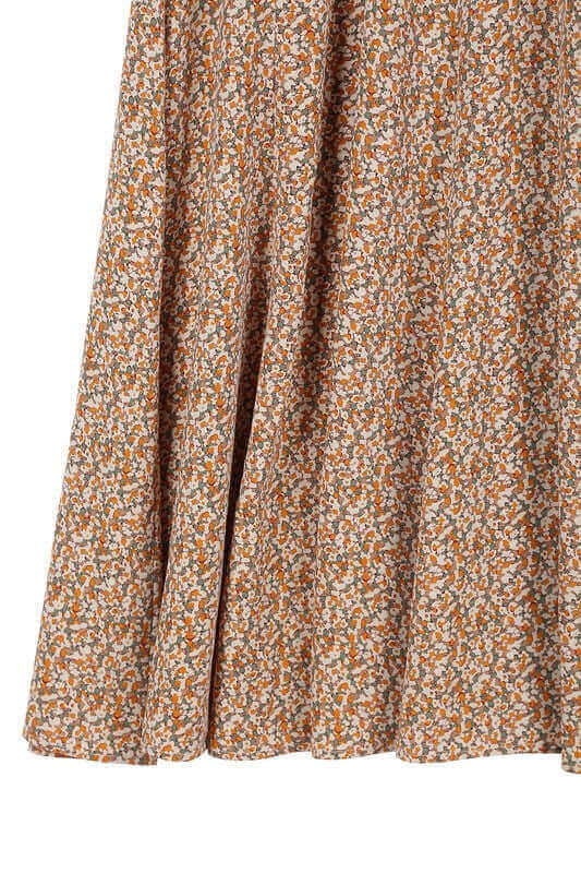 Beige Flare Floral Puff Shoulder Maxi Dress