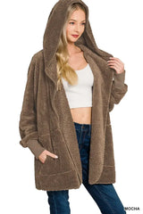 Mocha Brown Faux Fur Hooded Jacket with Pockets, Jackets, $ 40.00, A Moment Of Now™