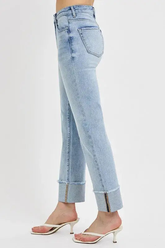 RISEN High Rise Straight Cuffed Relaxed Jeans, , $ 65.00, A Moment Of Now™