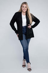 Shop Black/ Charcoal Plus Size Solid Open Front Cardigan For Women, Cardigans, USA Boutique