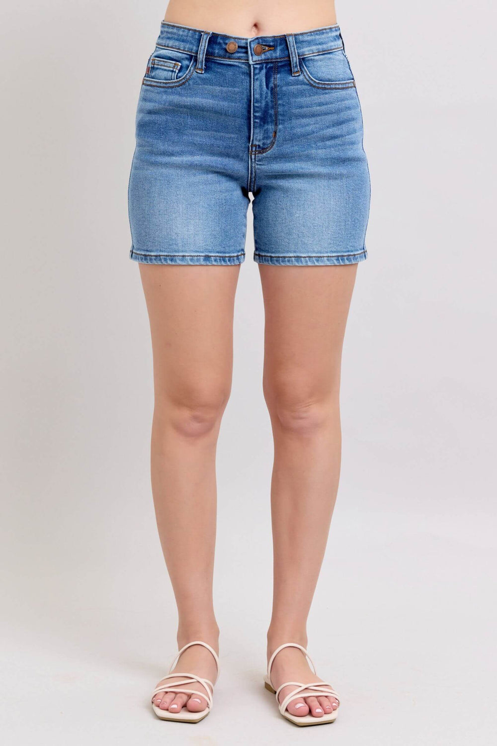 Judy Blue Medium Blue Double Button Denim Shorts | Plus Size, Shorts, $ 59.00, A Moment Of Now™