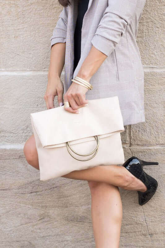 Lux Vegan Leather Fold-over O-ring Clutch - Chic & Stylish, Clutches, $ 45.95, A Moment Of Now™