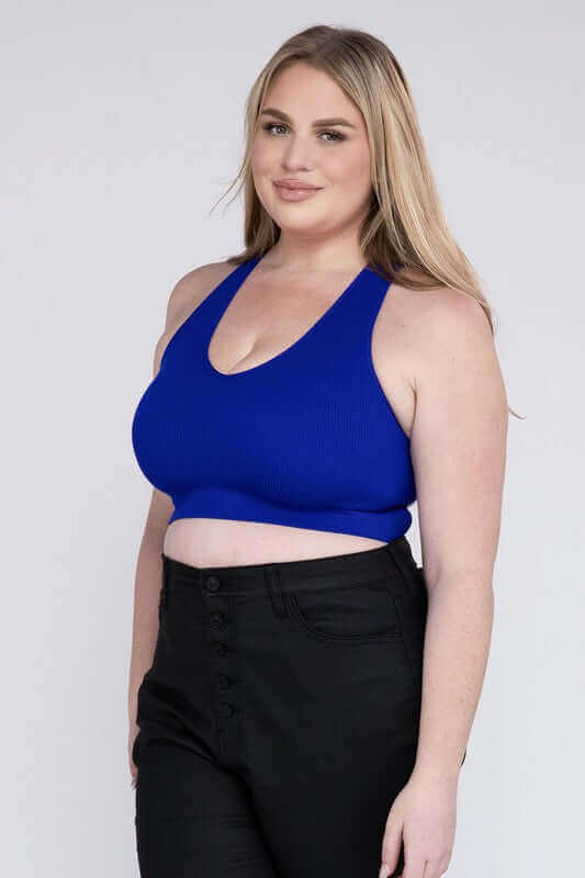 Plus Ribbed Cropped Racerback Tank Top, ZENANA, $ 19.00