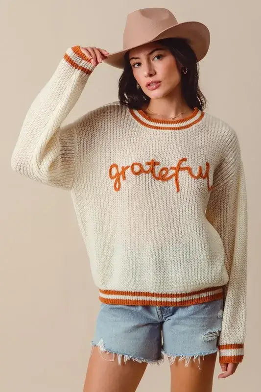 SO ME Thanksgiving Grateful Stitch Sweater, Sweaters, $ 48.00, A Moment Of Now™