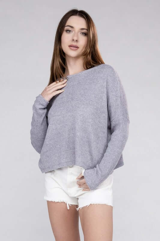 Shop Ribbed Dolman Long Sleeve Sweater, Tops, USA Boutique