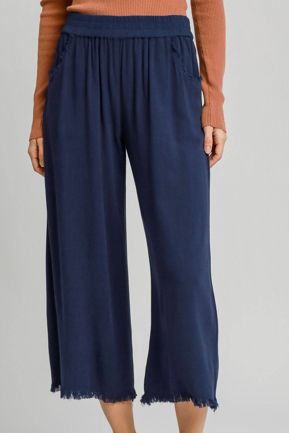 Plus Size Dark Blue Linen Blend Wide Leg Pants, Pants, $ 55.00, A Moment Of Now™