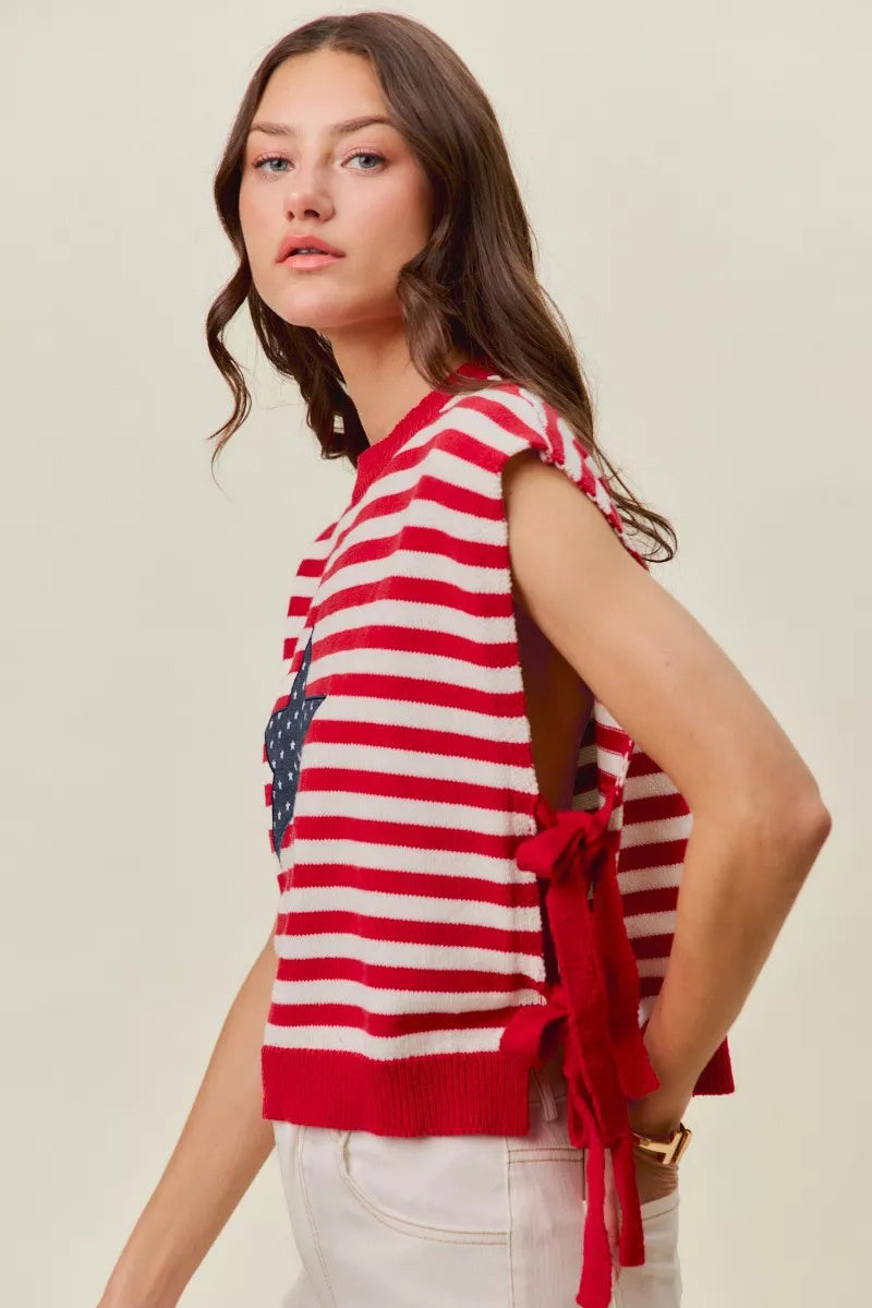 Stripe Star Patch 4th Of July Side Tie Vest Top | Boutique In USA, Vests, $ 49.00, A Moment Of Now™