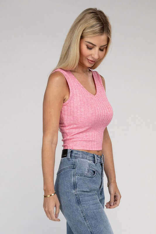 Ribbed Scoop Neck Cropped Sleeveless Top, ZENANA, $ 15.95