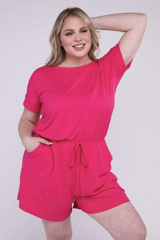 Plus Size Brushed DTY Romper with Pockets, ZENANA, $ 26.95