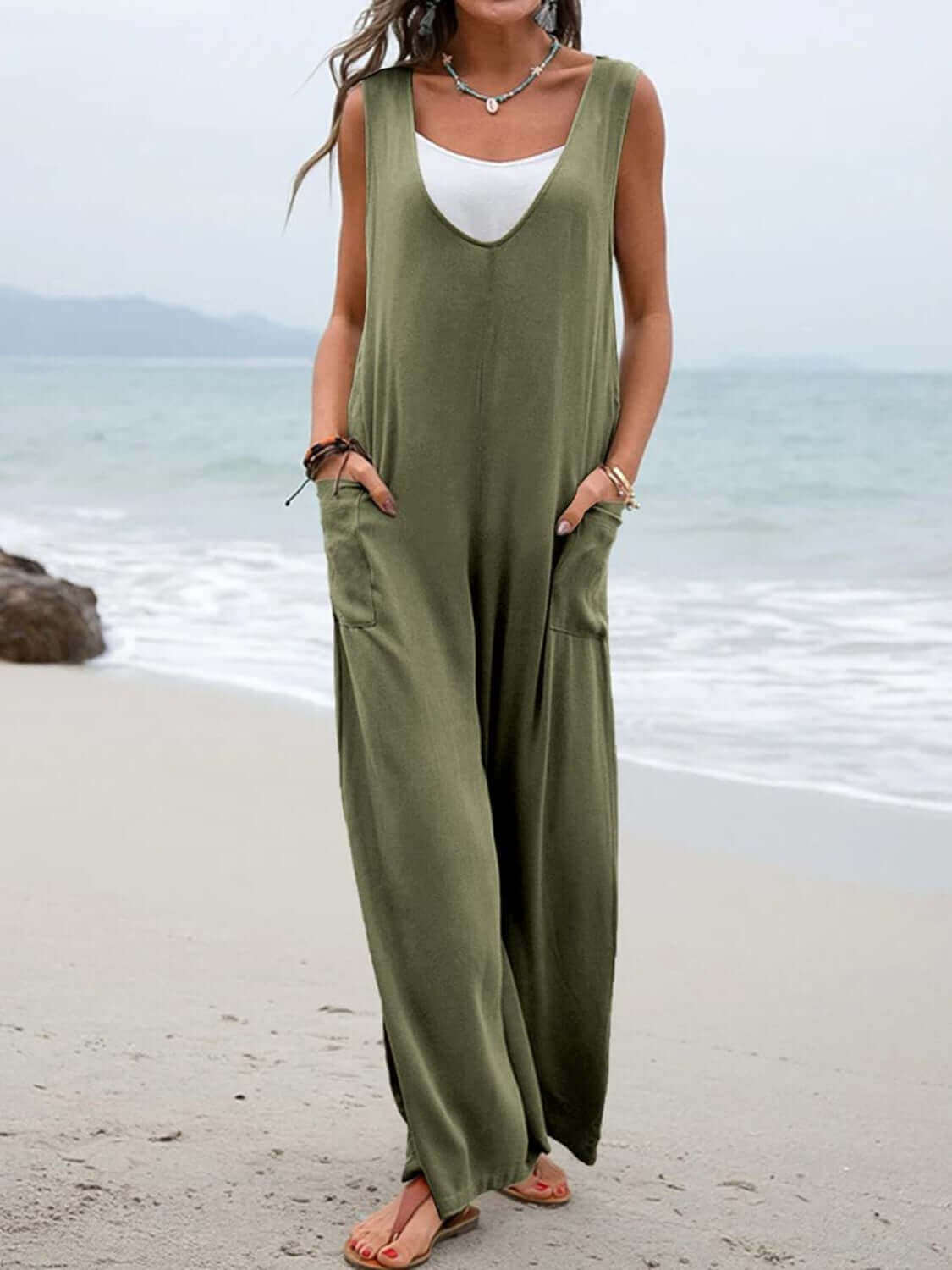 Wide Strap Jumpsuit with Pockets, Generic, A Moment Of Now