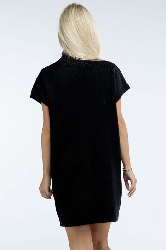 Women's Mock Neck Short Sleeve Mini Sweater Dress with Pocket, ZENANA, $ 55.00