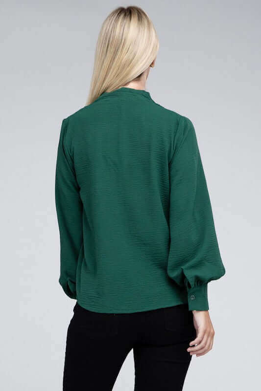 Woven Airflow V-Neck Long Sleeve Top, ZENANA, $ 26.95