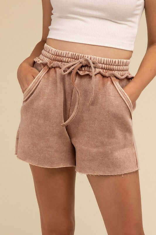 Acid Wash Fleece Drawstring Shorts with Pockets, ZENANA, $ 32.95