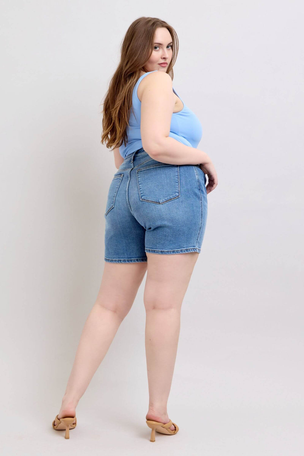 Judy Blue Medium Blue Double Button Denim Shorts | Plus Size, Shorts, $ 59.00, A Moment Of Now™