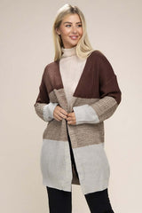 Brown Color Block Open Front Cardigan, Nuvi Apparel, $ 41.95