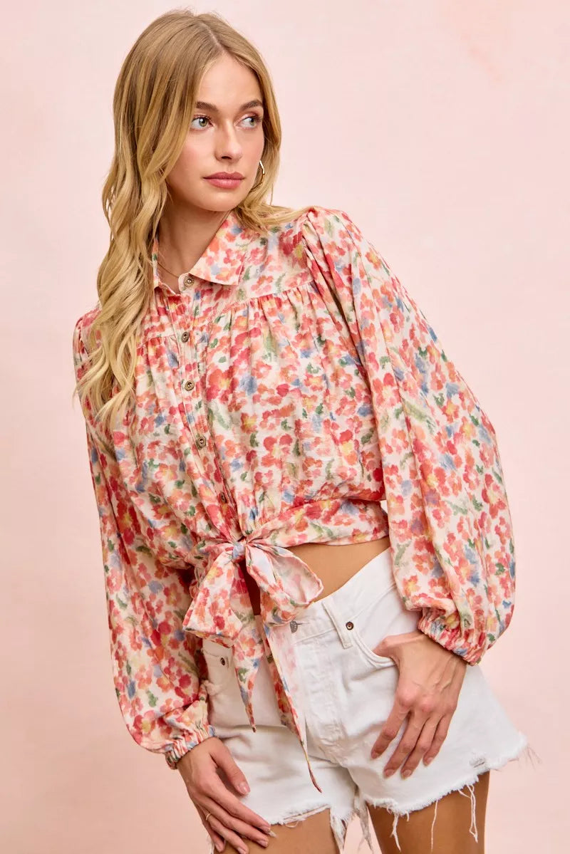 Floral Print Tie Hem Detail Crop Shirt | Boutique In USA, Shirts, $ 59.00, A Moment Of Now™