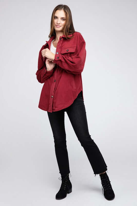 Fleece Buttoned Down Oversized Jacket Shacket