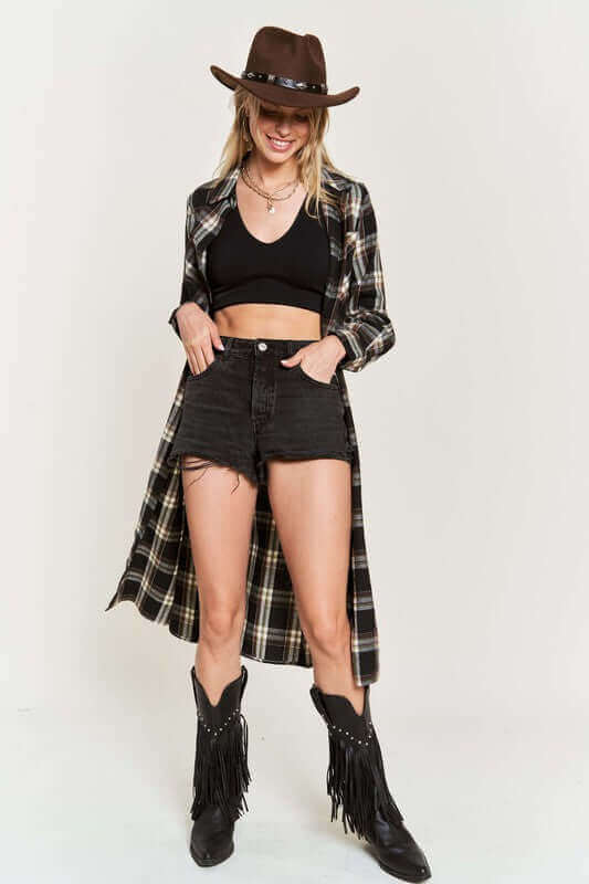 PLAID PRINT COLLAR LONG SHIRT DRESS PLUS, Jade By Jane, $ 69.00