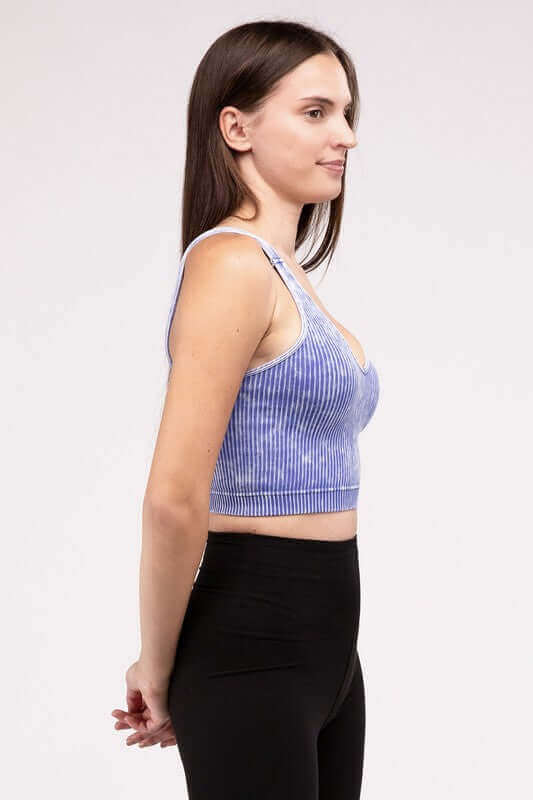 Washed Ribbed Cropped V-Neck Tank Top, ZENANA, $ 25.95