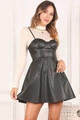 Black Vegan Leather Bustier Mini Dress, Lilou, $ 42.95