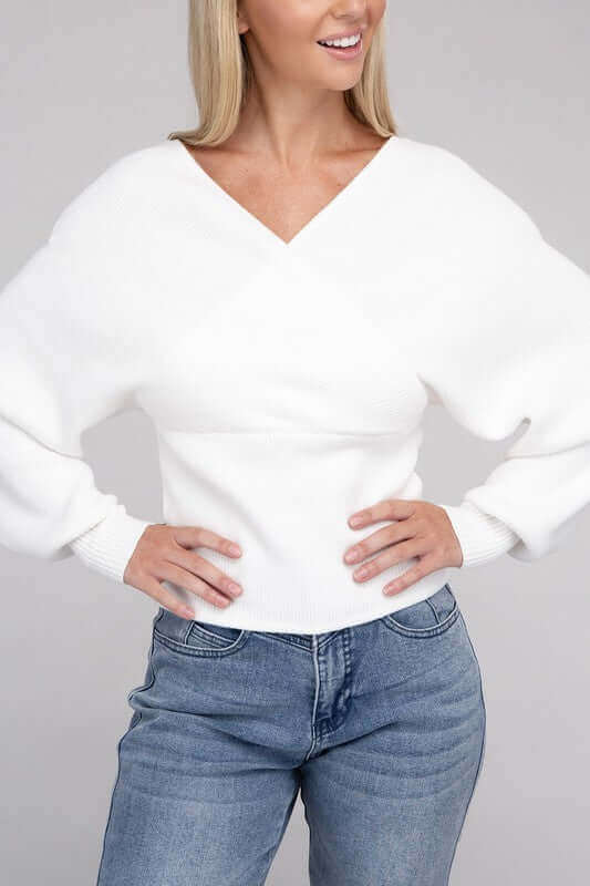 Viscose Cross Wrap Pullover Sweater, ZENANA, $ 41.95