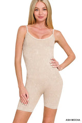 Beige Stone Washed Ribbed Seamless Romper, Rompers, $ 27.00, A Moment Of Now™