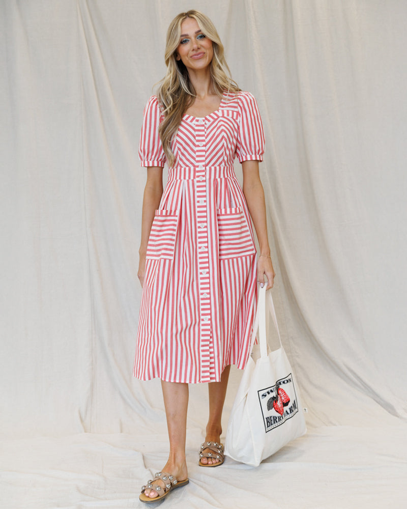Bright Red Stripe  Must Have Mitered Dress