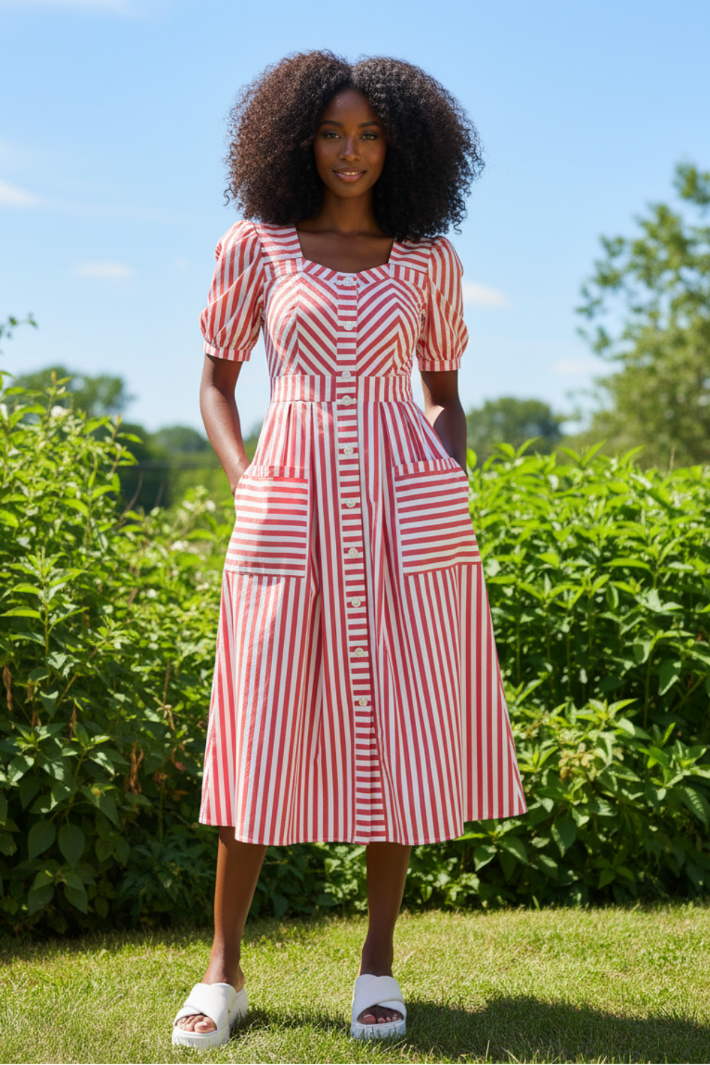 Bright Red Stripe  Must Have Mitered Dress