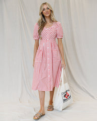 Bright Red Stripe  Must Have Mitered Dress