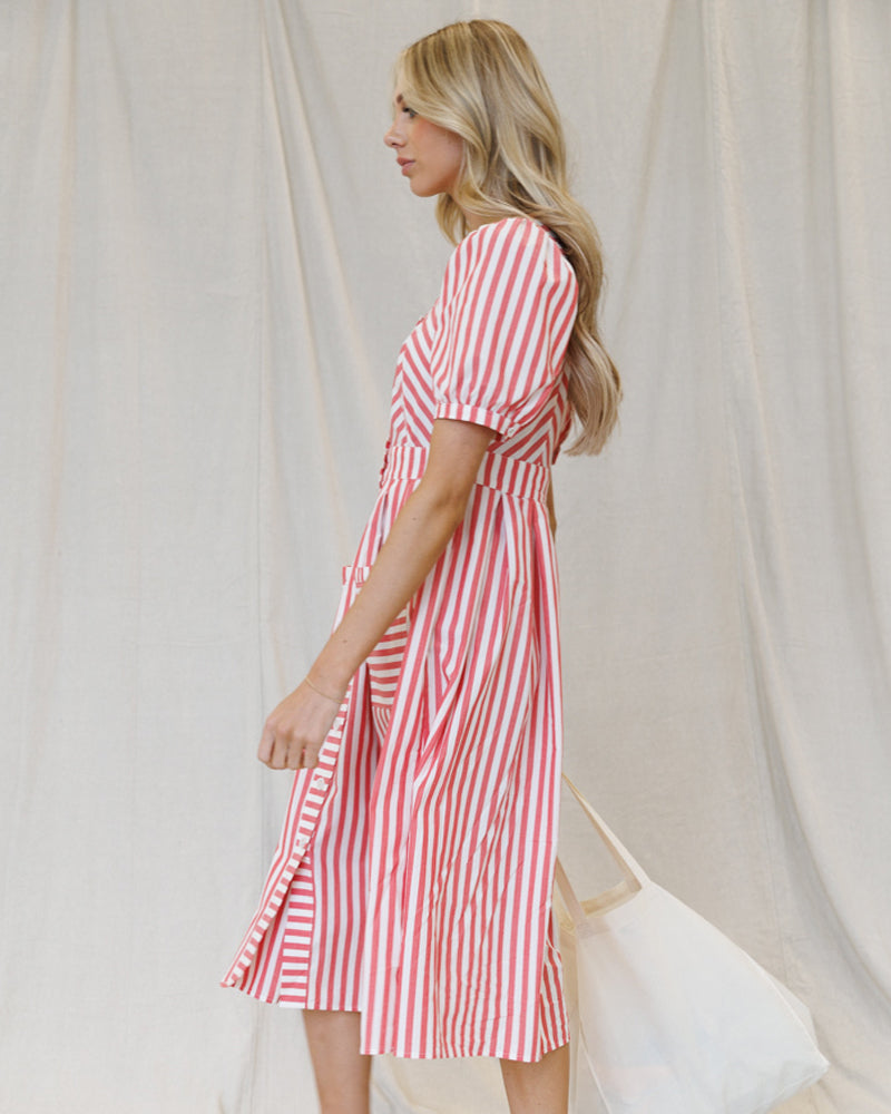 Bright Red Stripe  Must Have Mitered Dress
