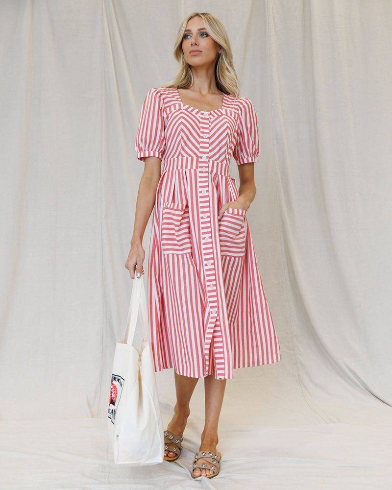 Bright Red Stripe  Must Have Mitered Dress
