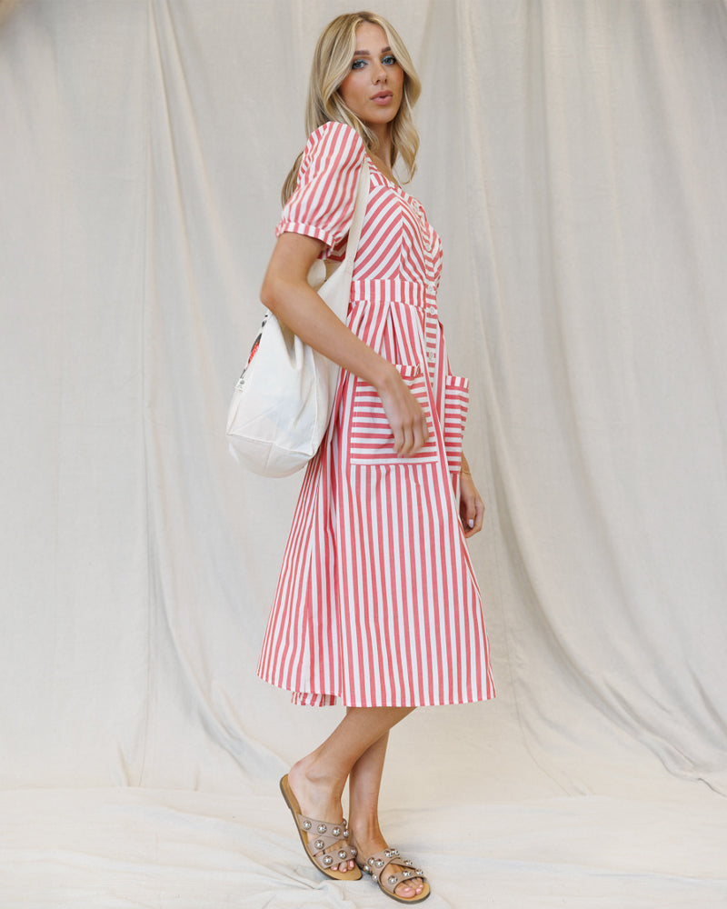 Bright Red Stripe  Must Have Mitered Dress