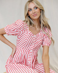Bright Red Stripe  Must Have Mitered Dress